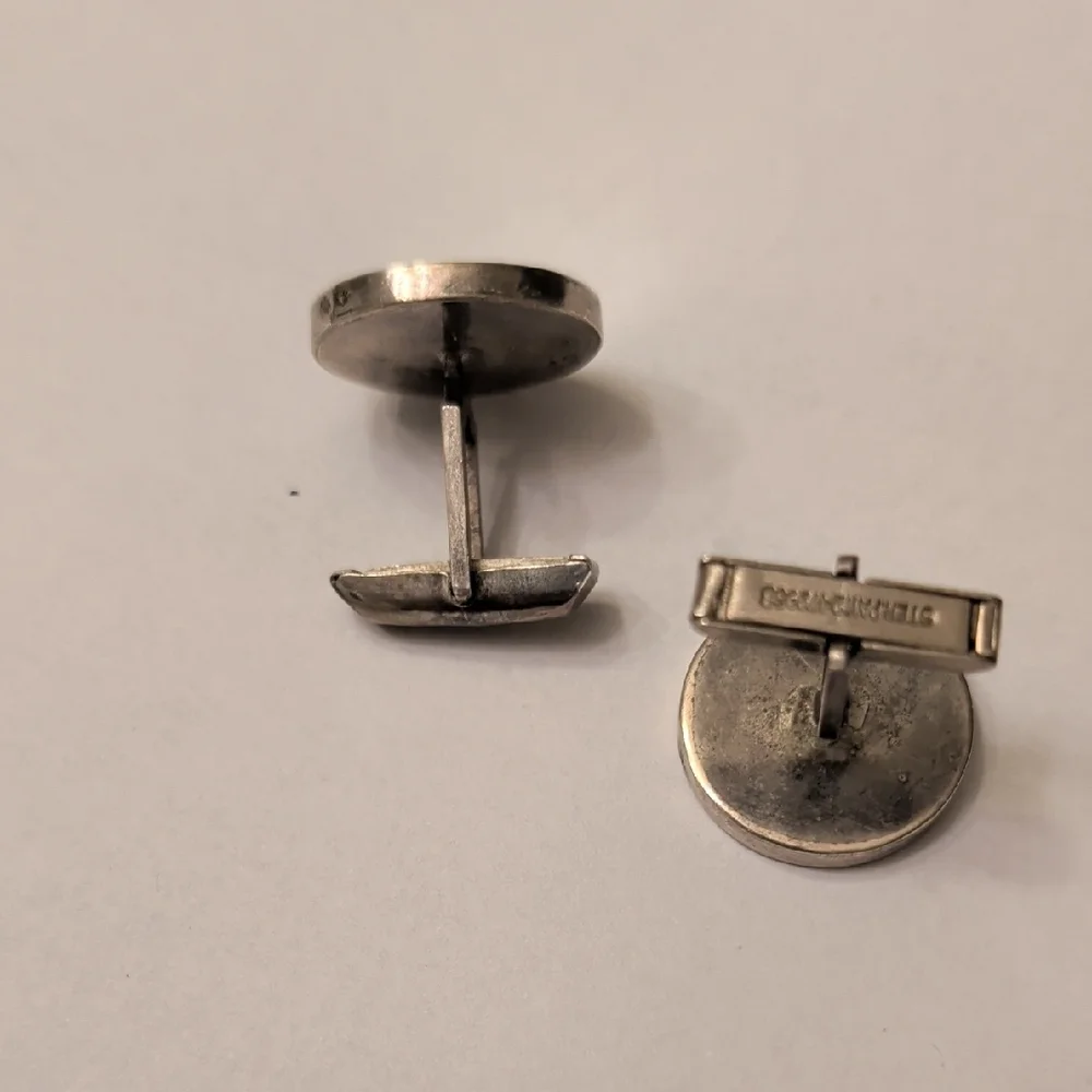 Vintage Sterling Silver Cufflinks with Turquoise Floral Inlay